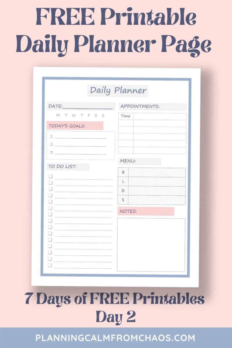 Free Printable Daily Planner Page Planning Calm From Chaos