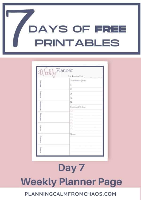 free printable weekly planner page