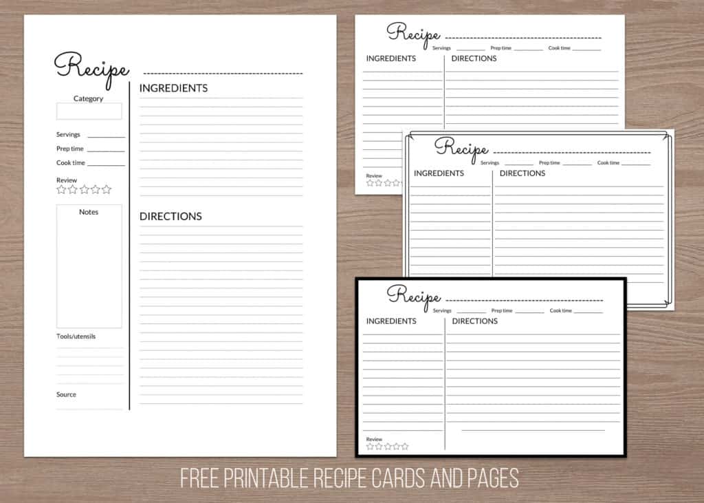 free printable recipe cards and pages