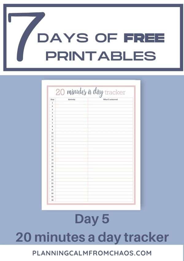 Free Printable 20 Minutes a Day Tracker