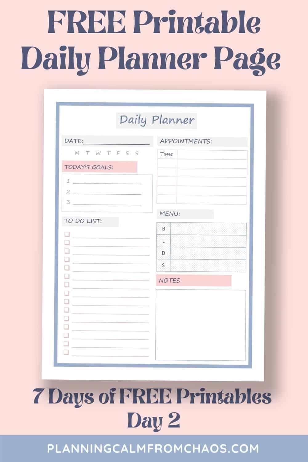 Free Printable Daily Planner Page Planning Calm From Chaos