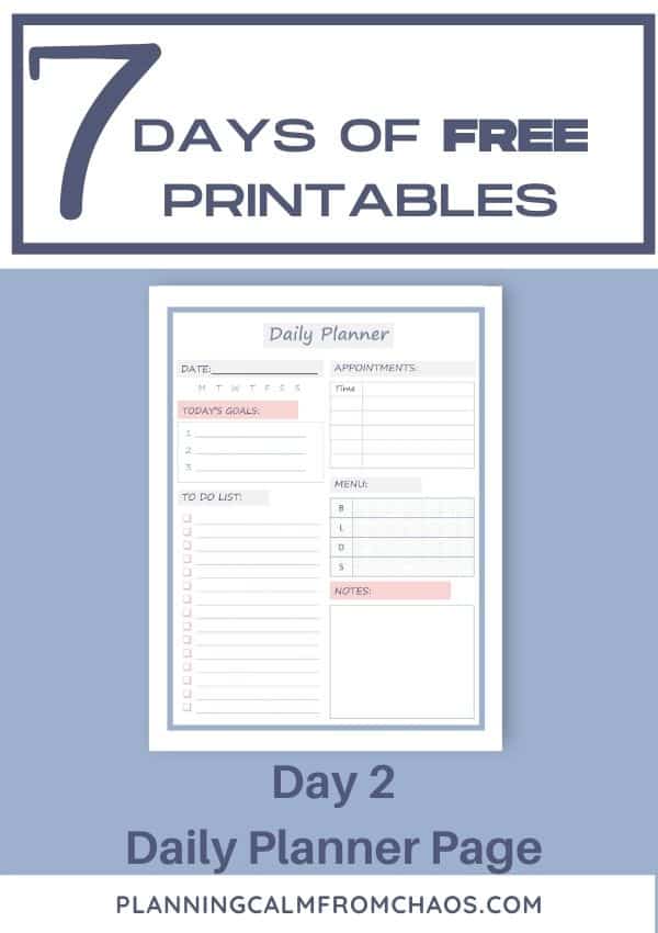 Free Printable Daily Planner Page - Planning Calm From Chaos