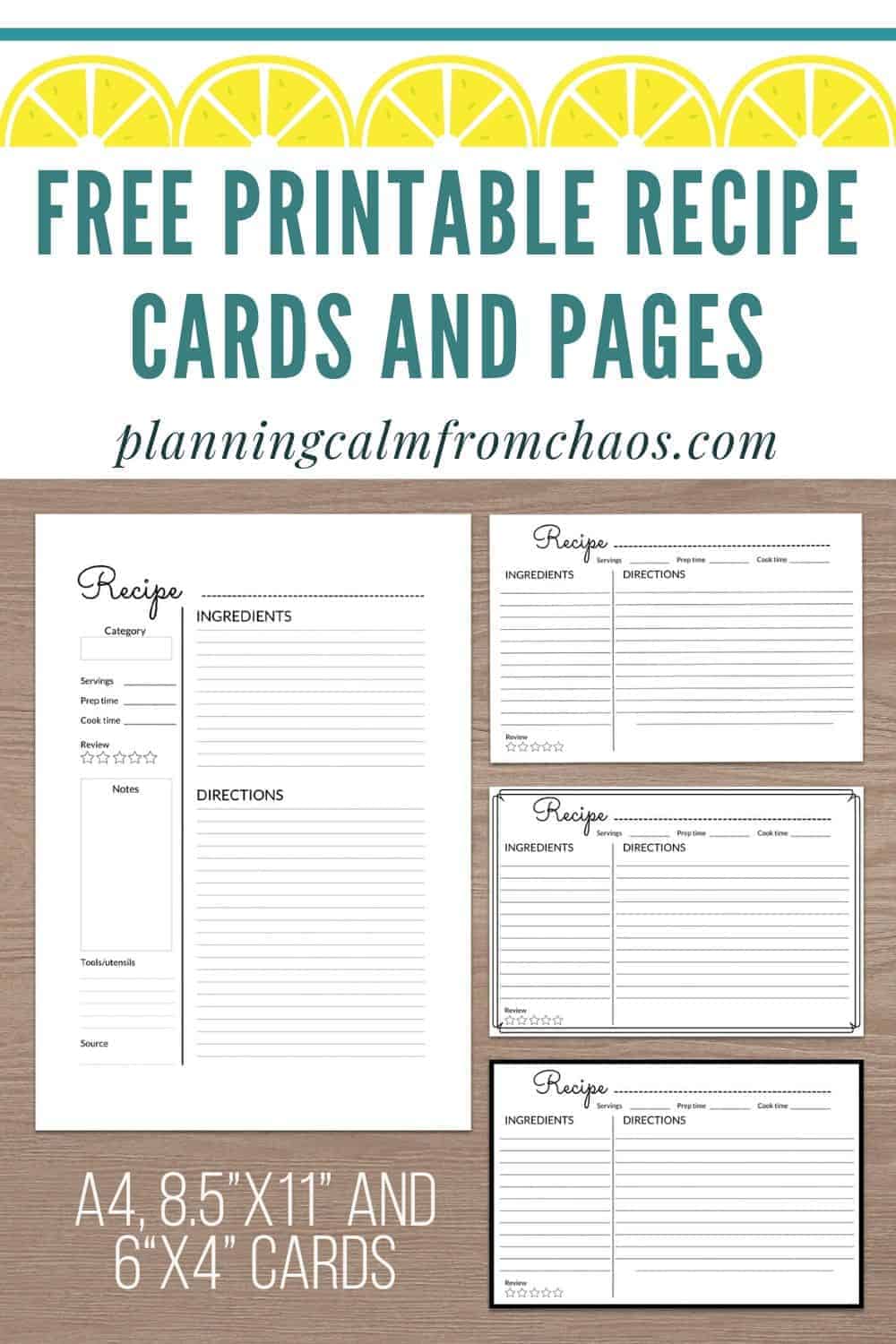 Free Printable Recipe Cards and Pages - Planning Calm From Chaos