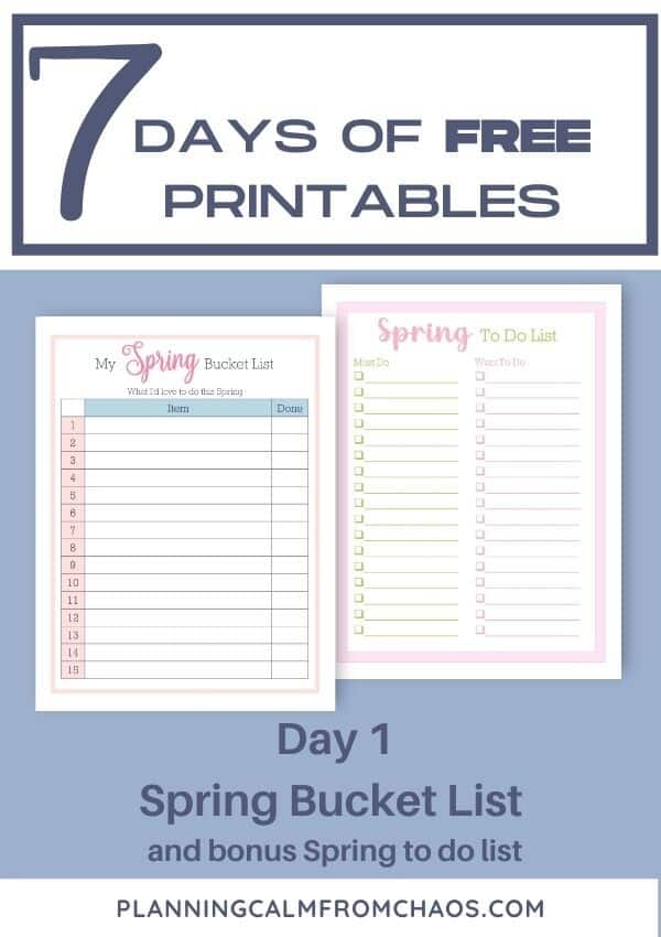 Free Printable Spring Bucket List