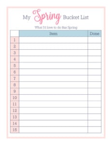 printable spring bucket list