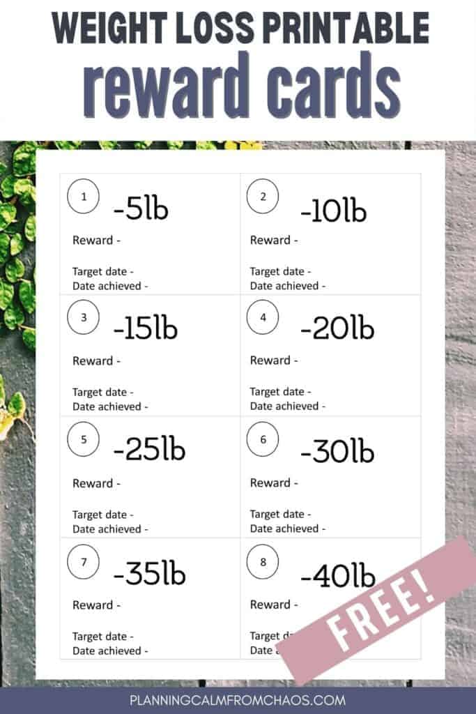 Free Weight Loss Reward Printable Cards Planning Calm From Chaos